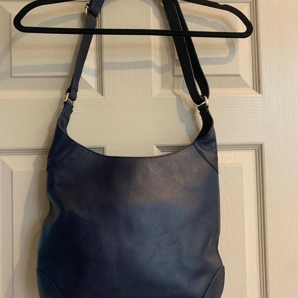 Tory Burch Navy Blue Leather/Suede Shoulder Handbag